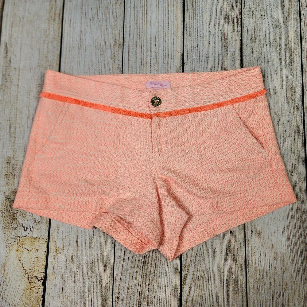 Lilly Pulitzer Shorts Womens Size 4 Orange &‎ Beige, Fringe Detail